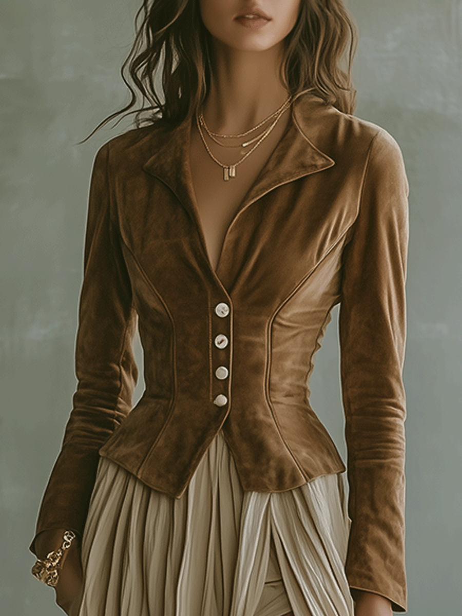 Retro Romantic Caramel Slim Jacket