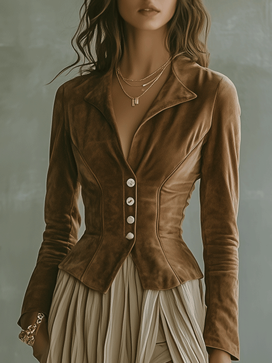 Retro Romantic Caramel Slim Jacket