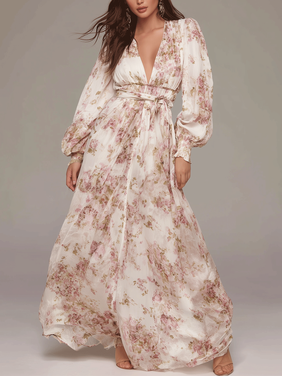 Elegant And Romantic Bohemian Floral Maxi Dress