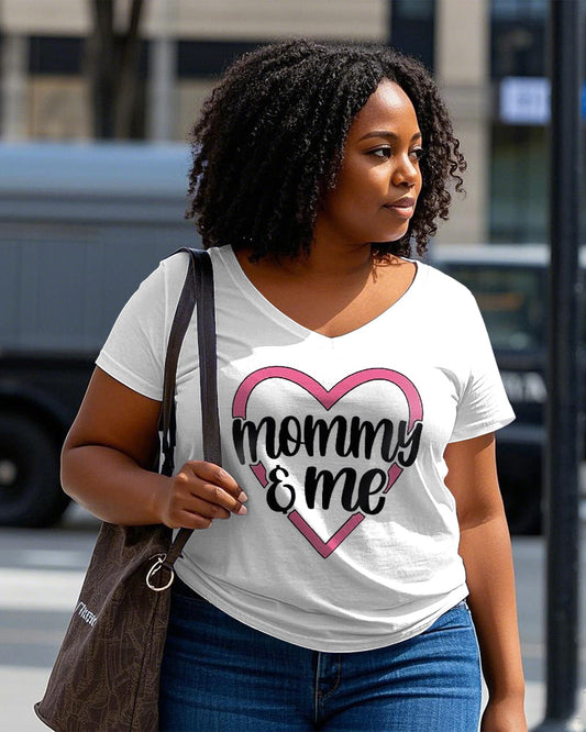 Happy Mother's Day Mommy and Me V Neck Short Sleeve Cotton T-shirt
