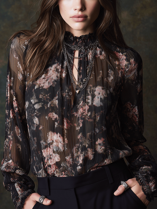Vintage Boho Blossom Sheer Chiffon Blouse