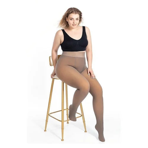 Fake Translucent Warm Plush Lined Elastic Tights