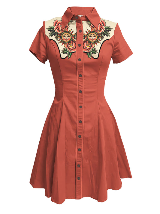Vintage Flower And Sun - 100% Cotton Dress