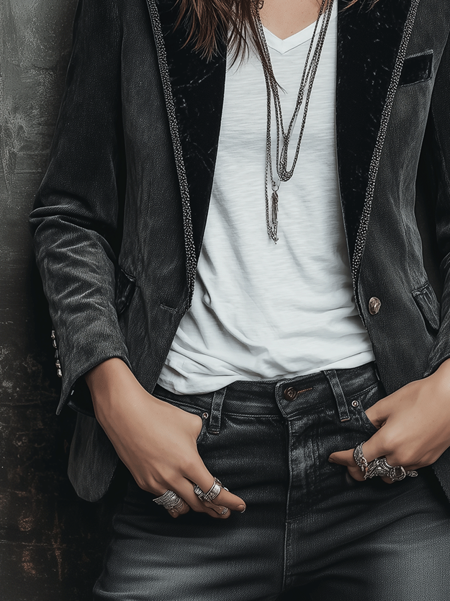 Vintage Charcoal Velvet Tailored Blazer