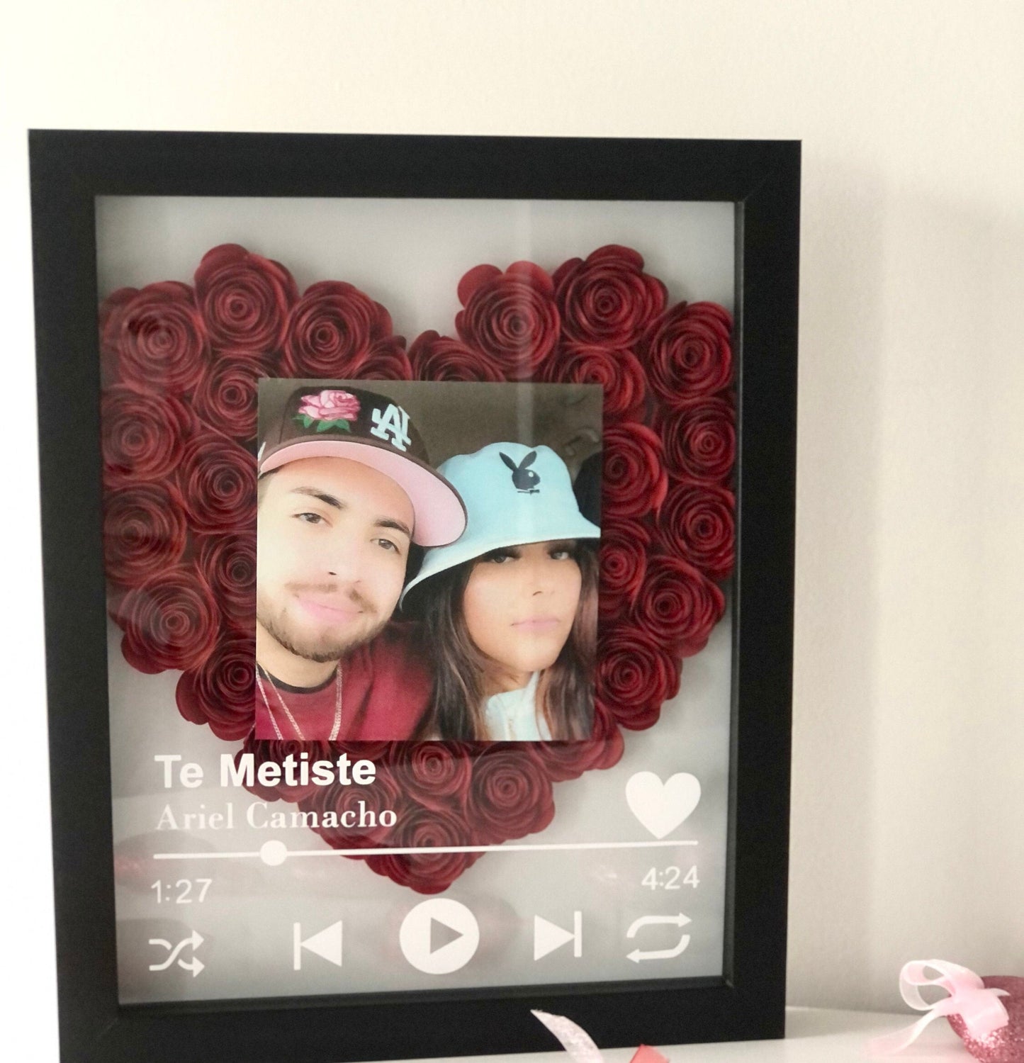 Personalized Roses Flower Shadow Box With Couple Photo For Wedding Anniversary Valentine's Day