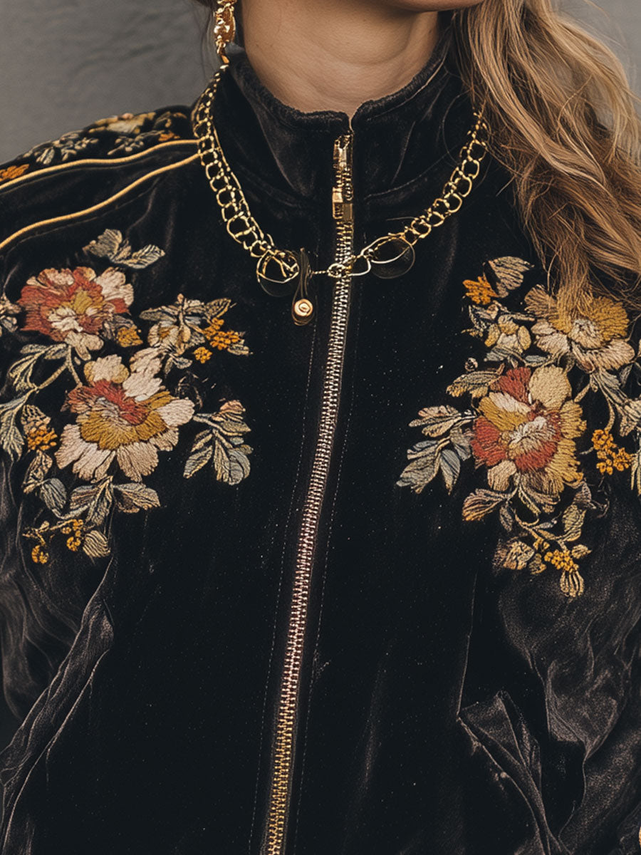 Vintage Velvet Embroidered Dolman Sleeve Jacket