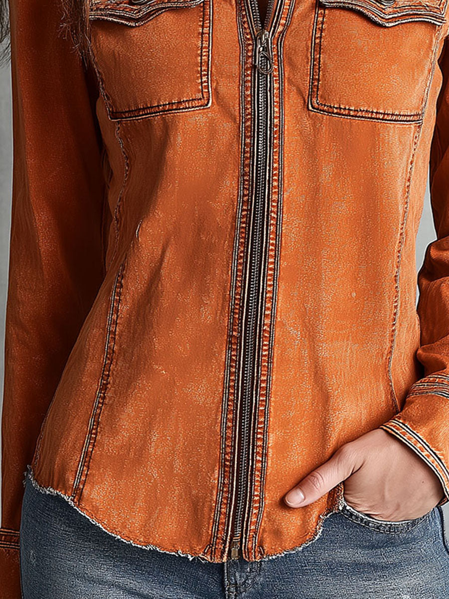 Vintage Burnt Orange Utility Zip Lightweight Jacket