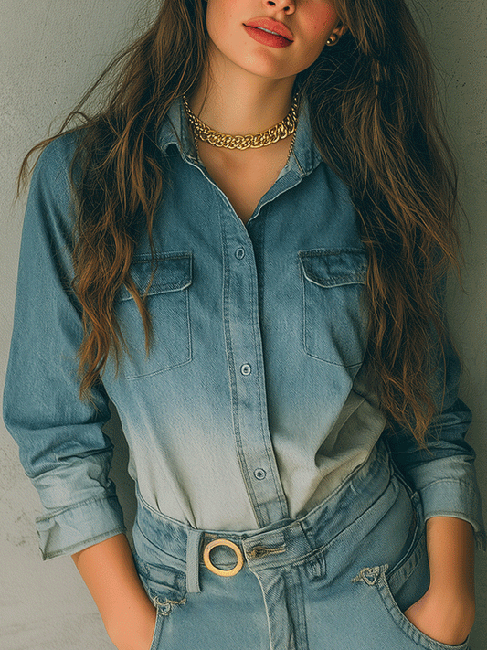 Vintage Washed Blue Denim Shirt