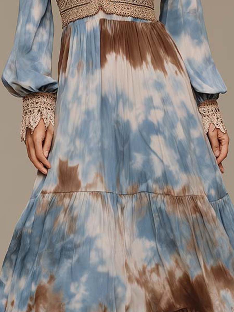 Bohemian Tie-dye Print Crochet Maxi Dress