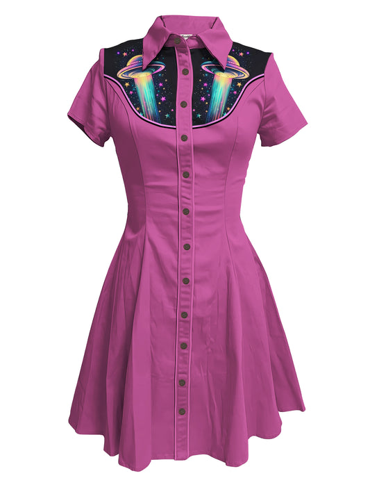 Spaceship And Stars - 100% Cotton Double Pocket Dress