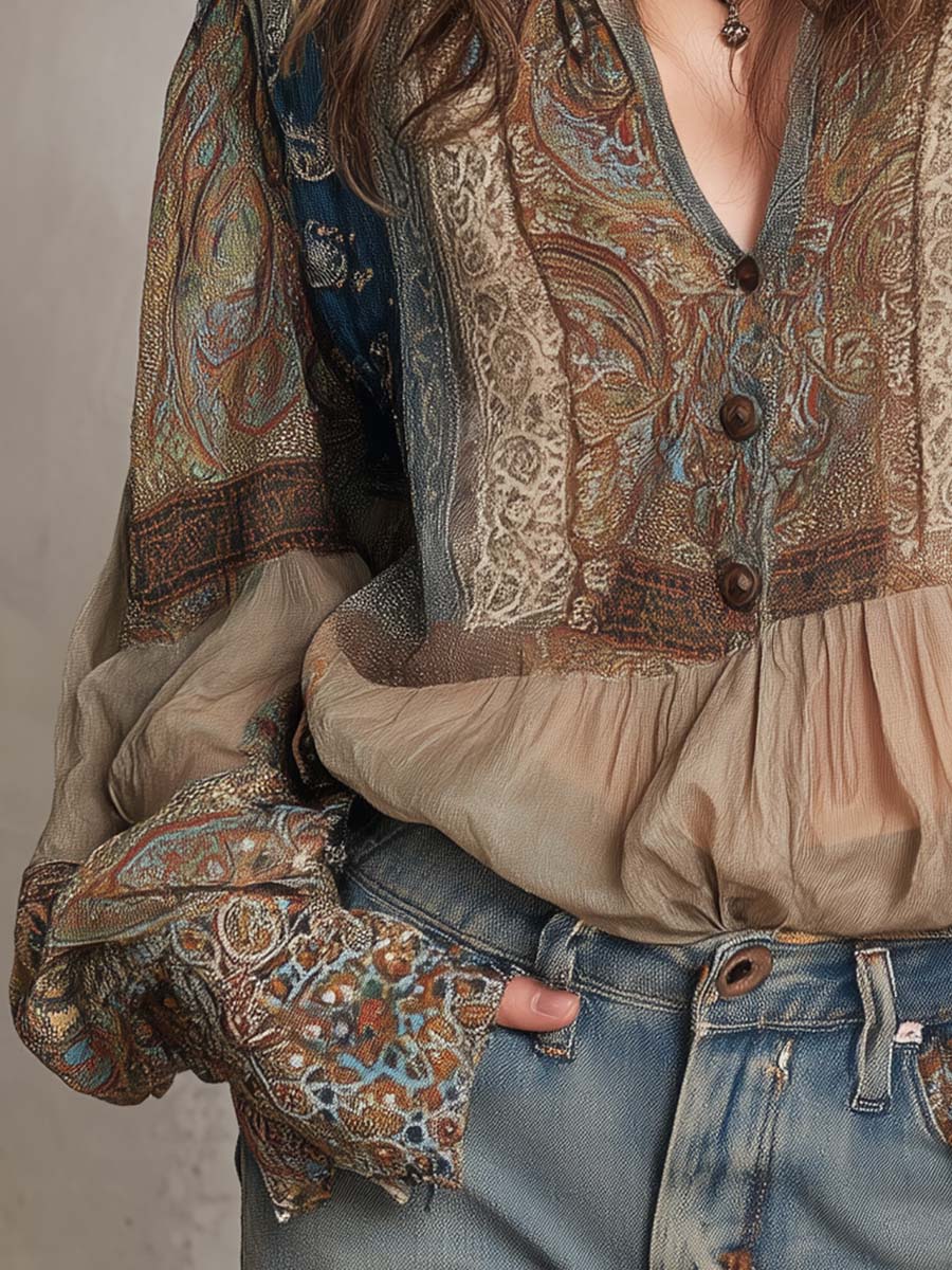 Vintage Boho Paisley Sheer Blouse