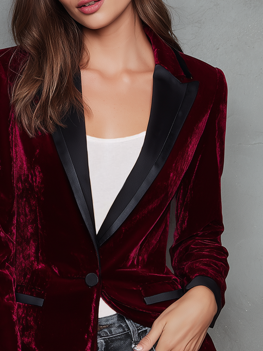 Vintage Contrast Trim Velvet Blazer