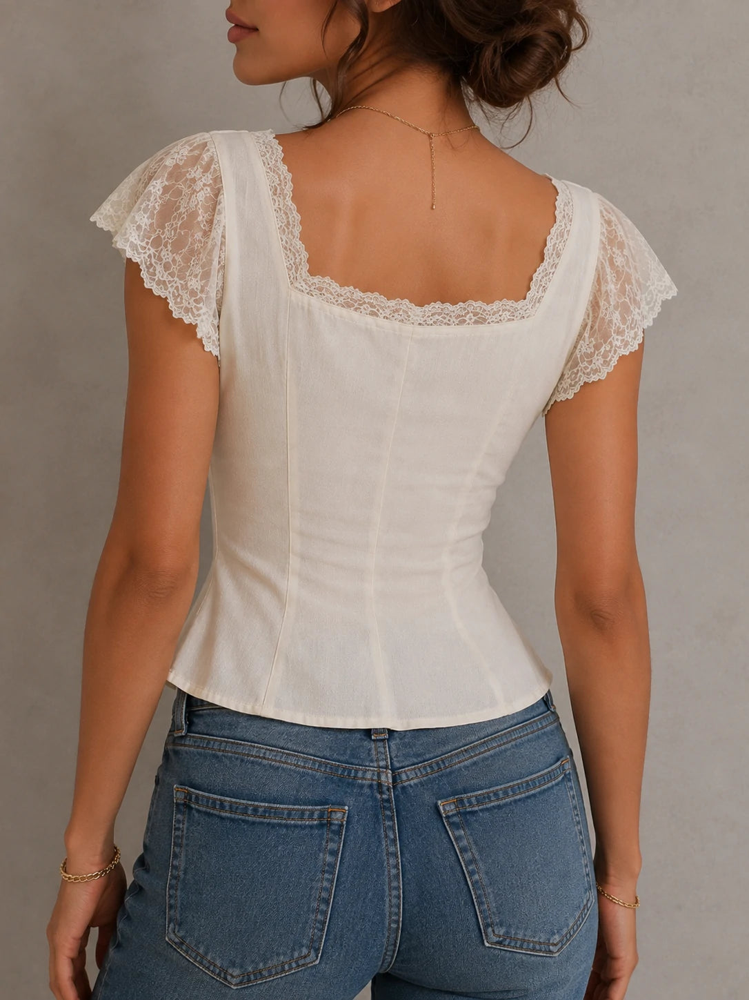 Ivory Lace-Trim Corset Peplum Top