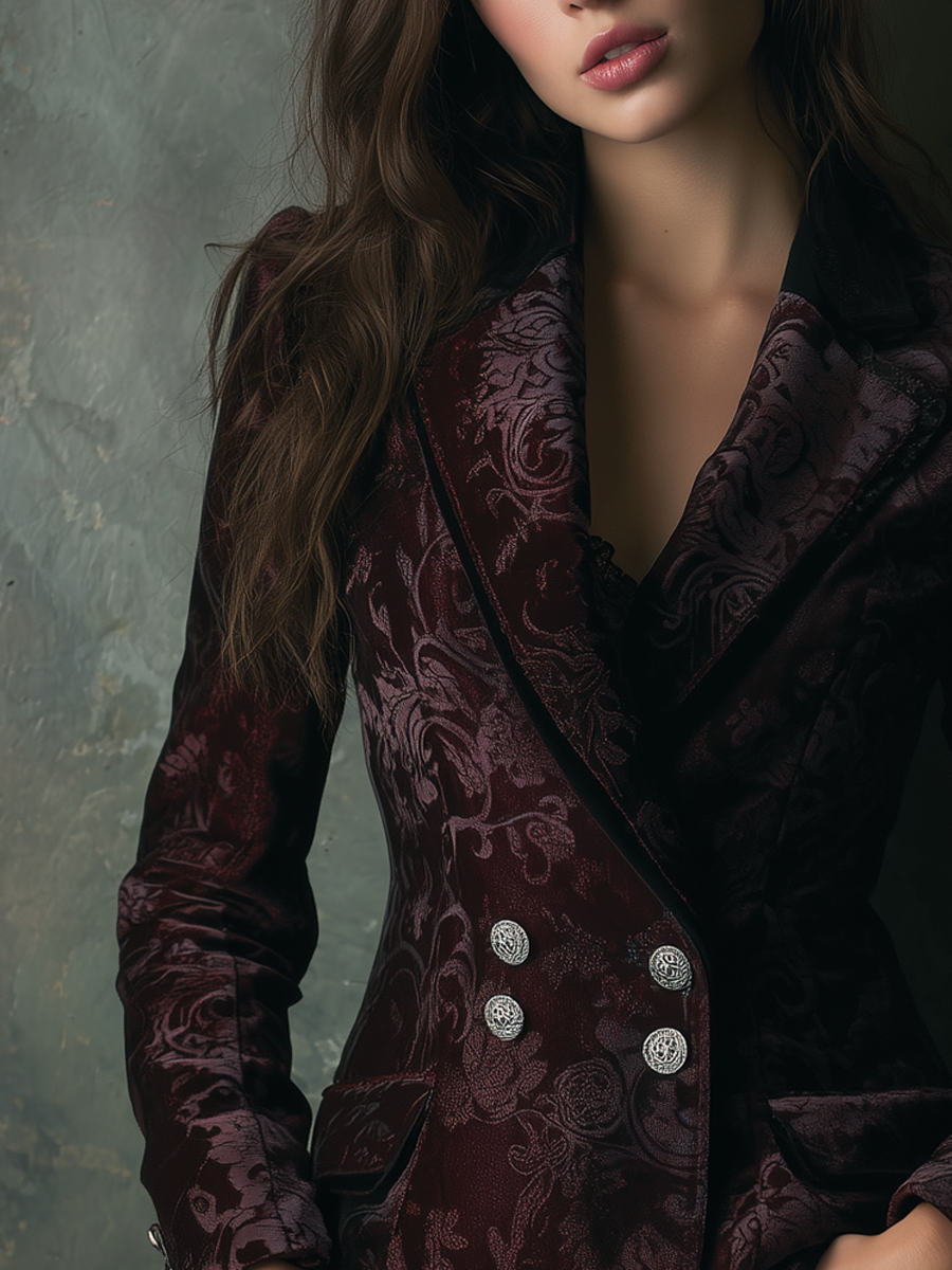 Vintage Floral Polyester Velvet Blazer