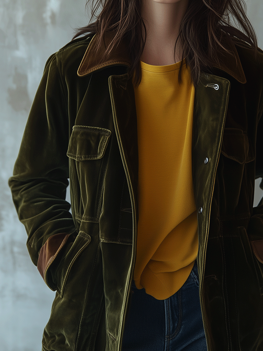 Vintage Workwear Olive Velvet Jacket