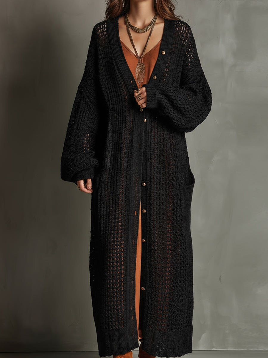Quiet Boho Noir Woven Serenity Maxi Cardigan Dress