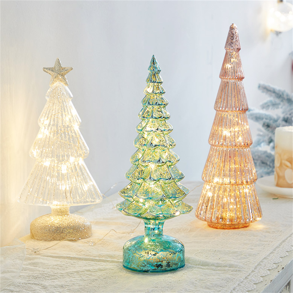 Glowing Glass Christmas Tree Ornaments Home Luminous Desktop Decoration Led Night Light Party Xmas Decorations Festival Kid Gift