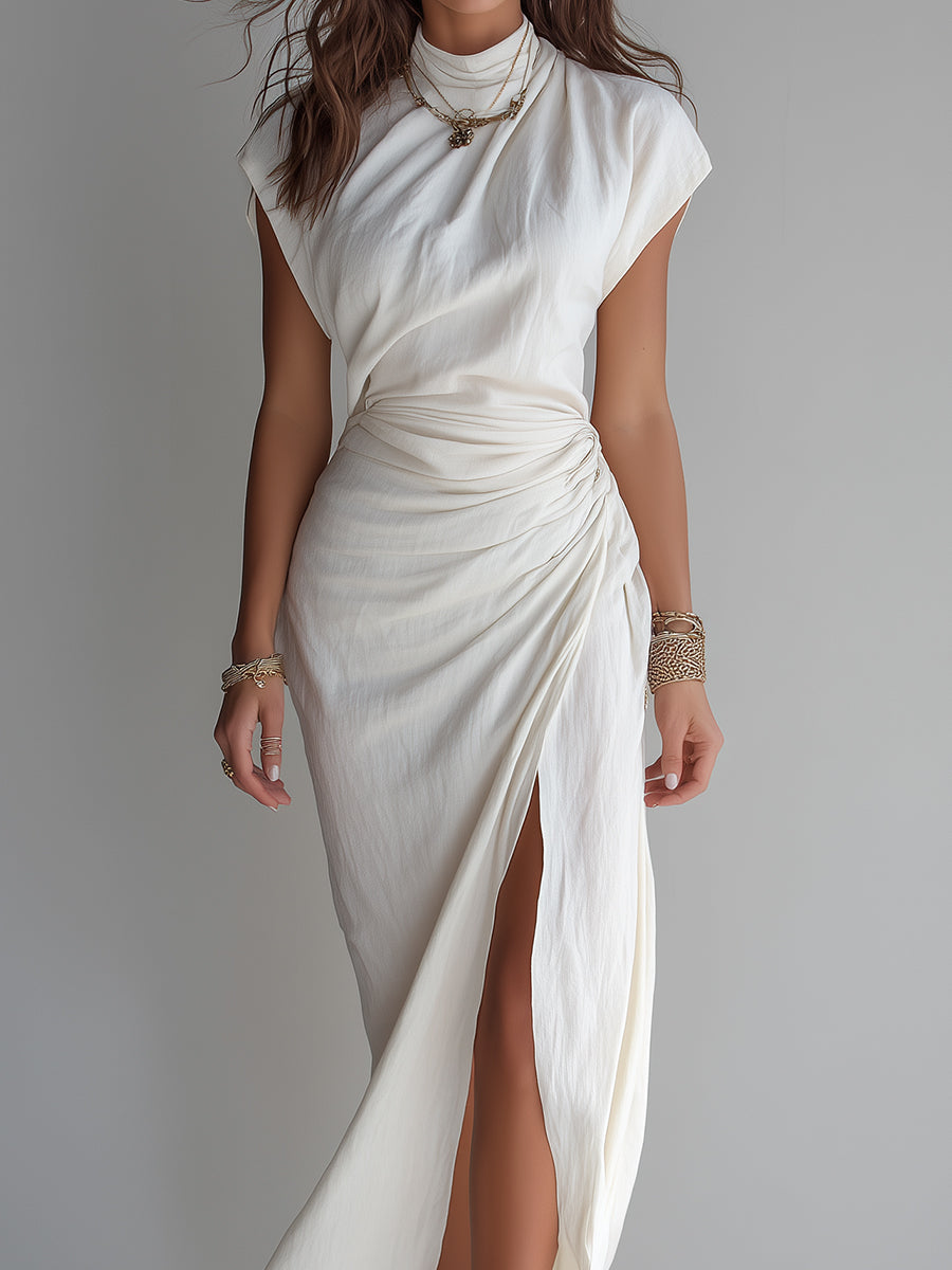 Elegant Maxi Dress With Batwing Sleeves And Side Slits