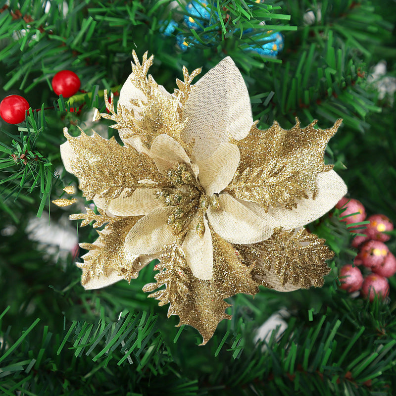 5Pcs Glitter Artifical Christmas Flower Tree Decorations Home