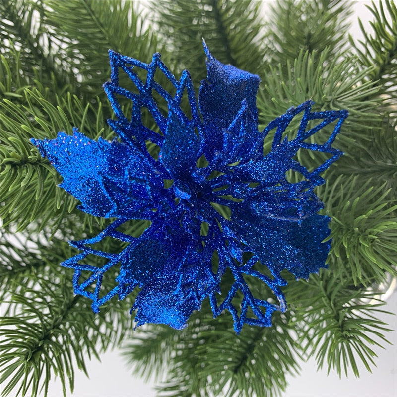 5Pcs Glitter Artifical Christmas Flower Tree Decorations Home