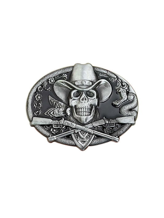 Western Cowboy Double Shotgun Skull Belt Buckle