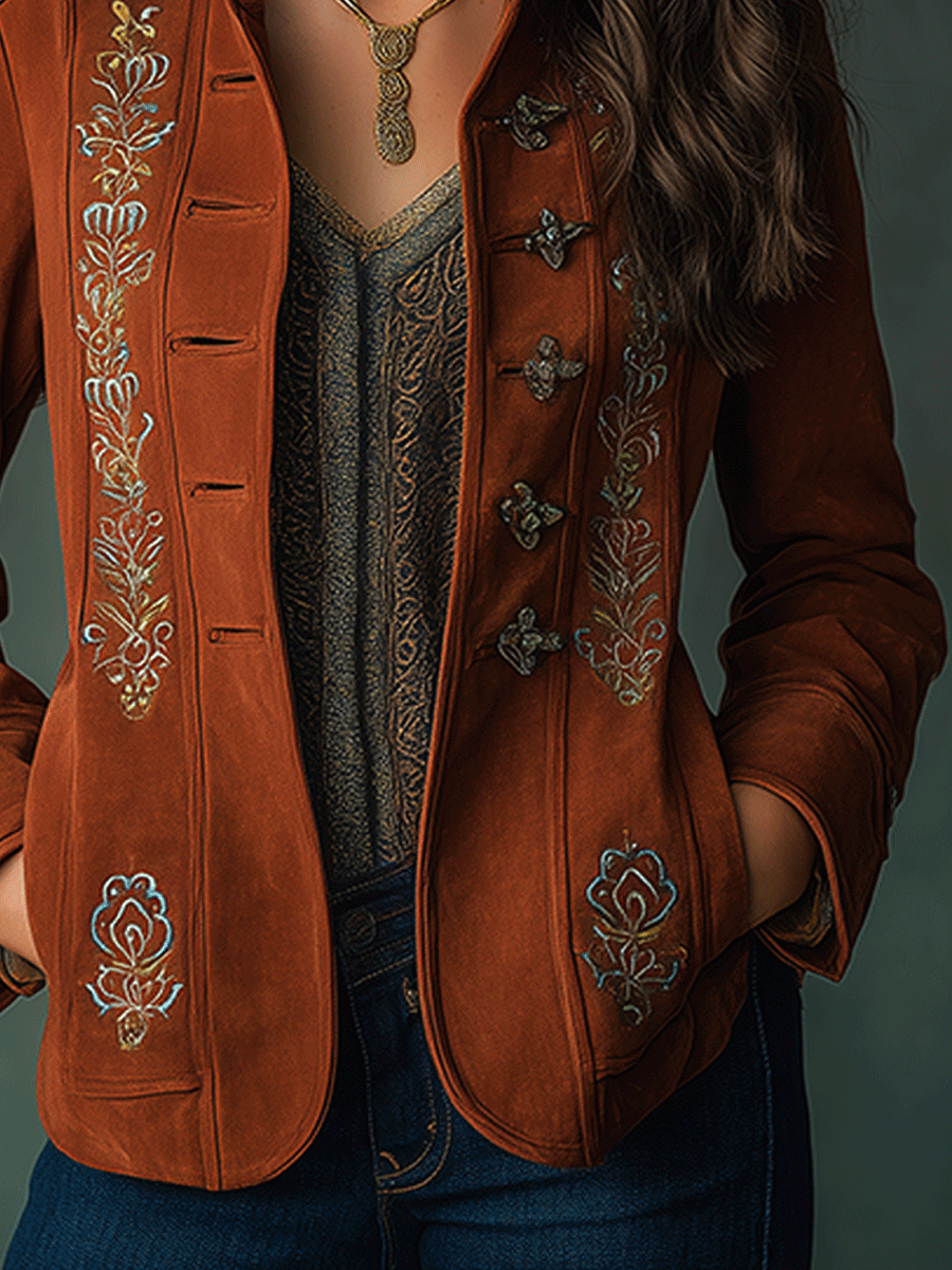 Bohemian Embroidered Suede Jacket