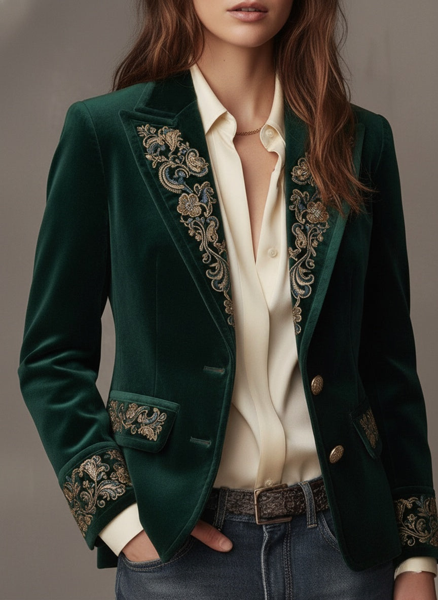 The Emerald Embroidered Velvet Blazer