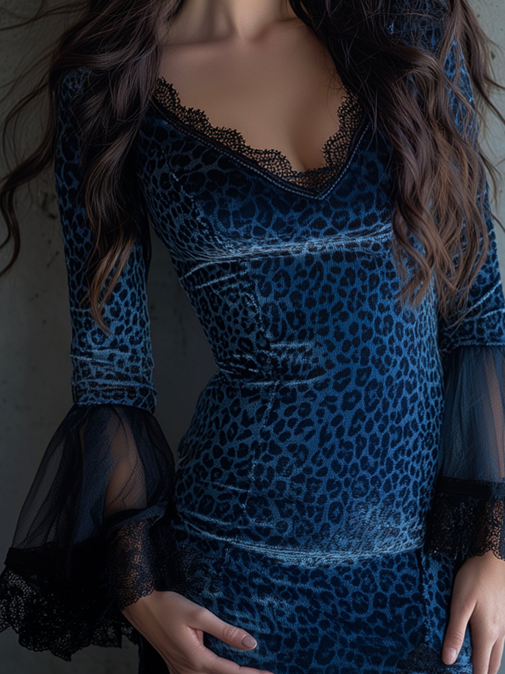 Midnight Blue Velvet Leopard Print Cocktail Dress – BCSHARED