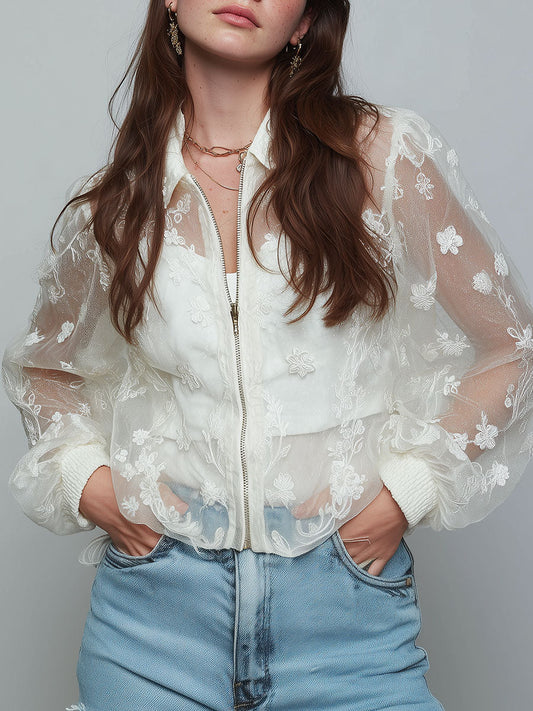 Organza Embroidered Dolman Sleeve Jacket