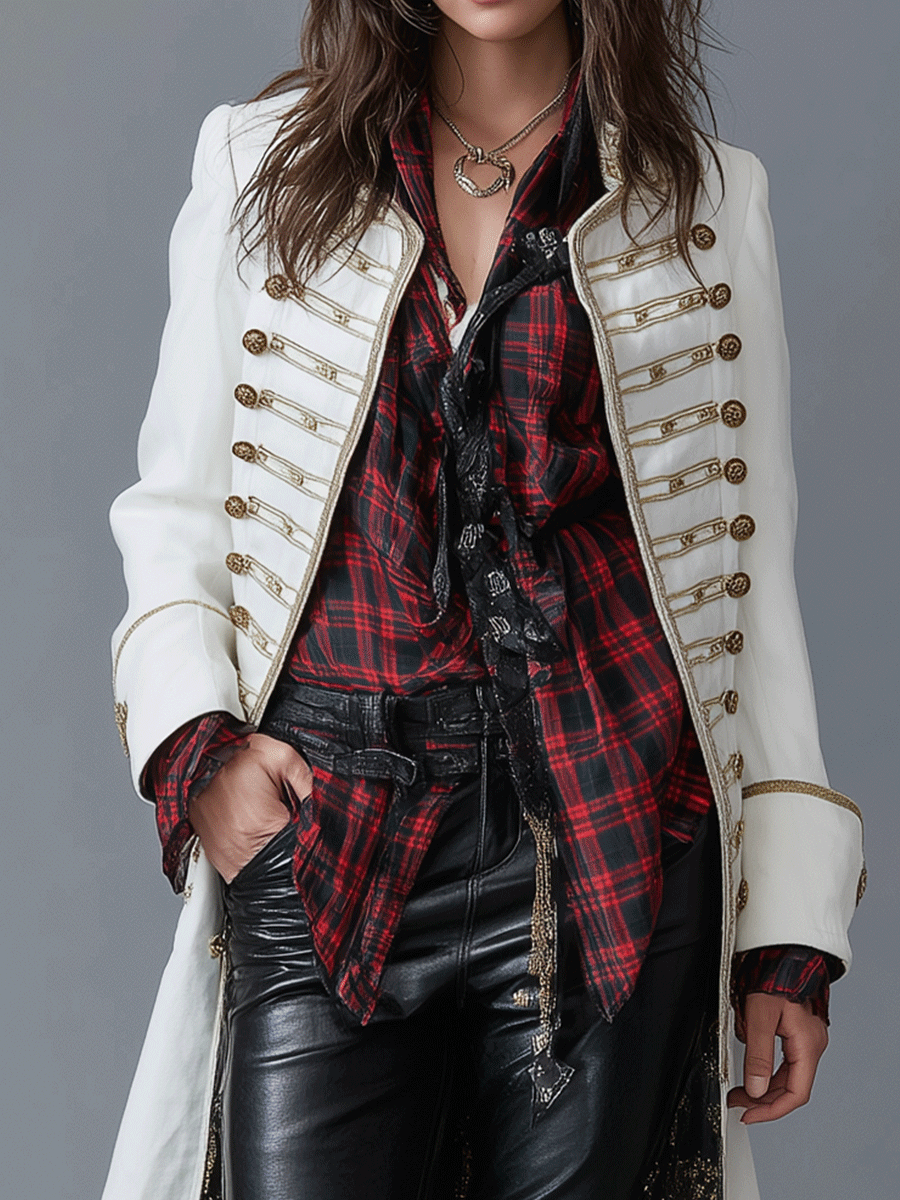Vintage Chic White Military Double Breasted Longline Coat
