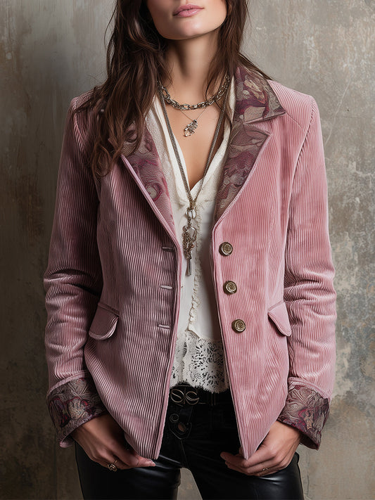 Quiet Luxury Corduroy Printed Lapel Blazer