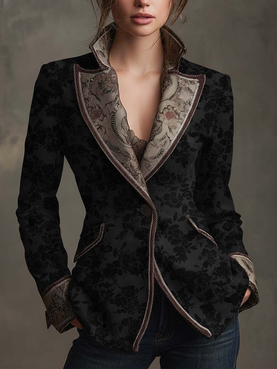 Vintage Floral Jacquard Woven Blazer