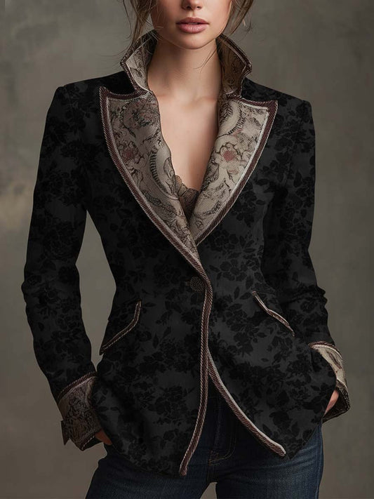 Vintage Floral Jacquard Woven Blazer