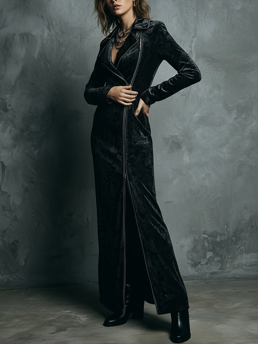 Vintage Midnight Embossed Velvet Maxi Wrap Dress