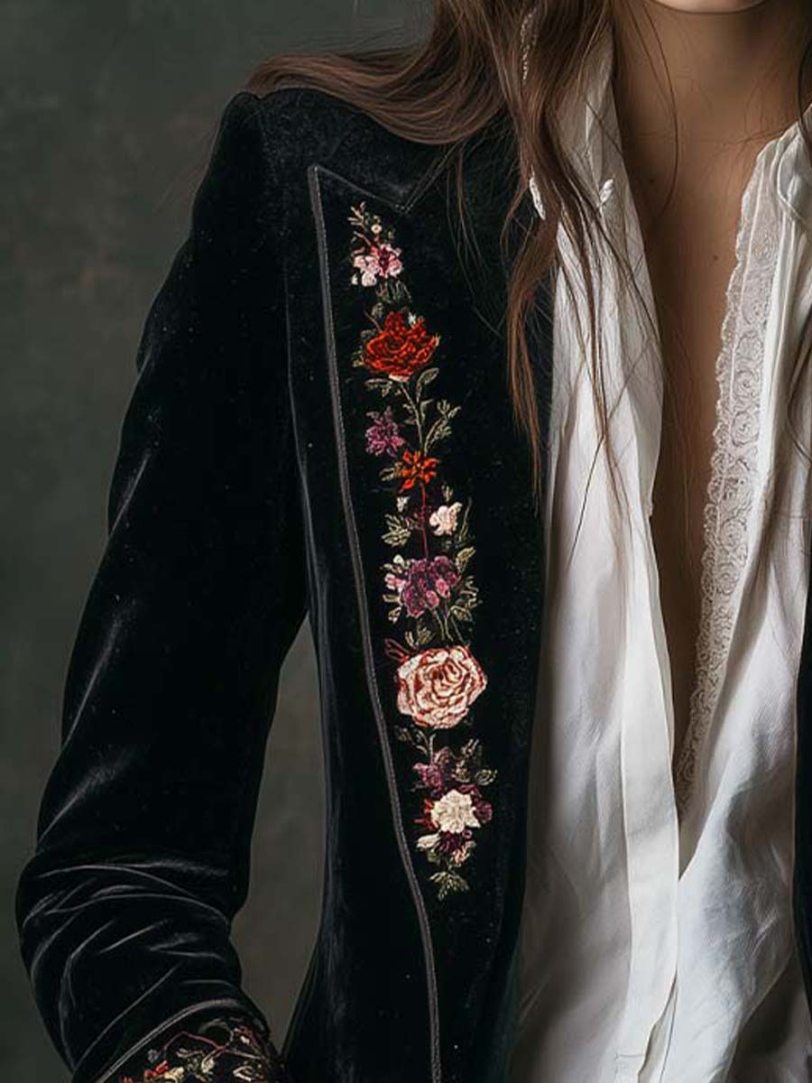 Vintage Floral Embroidered Velvet Blazer – Quiet Bohemian Luxury