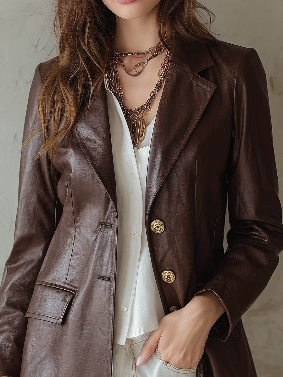 Retro Classic Eco-friendly Leather Waist Blazer