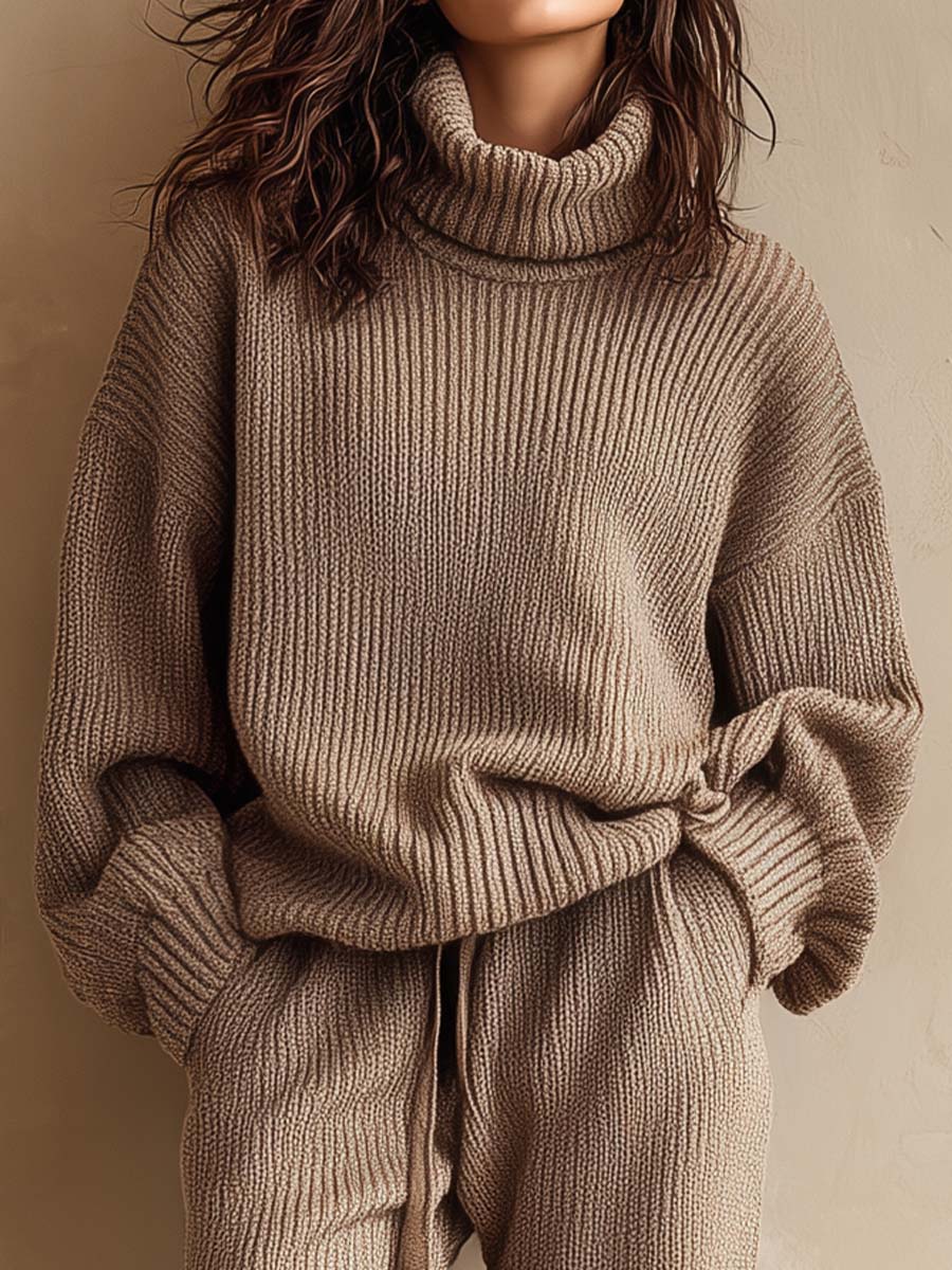 Cozy Knit Turtleneck Sweater And Jogger Set