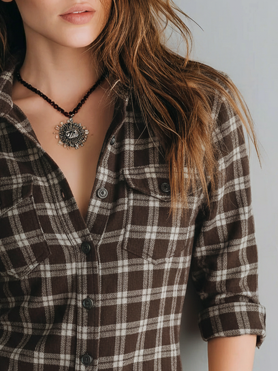 Retro Plaid Long-sleeved Blouse