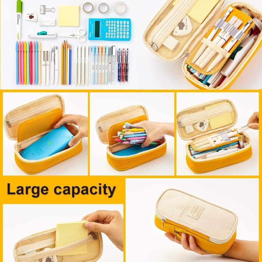 Classic Pocket Pen Pencil Case Fold Canvas Stationery Storage Bag