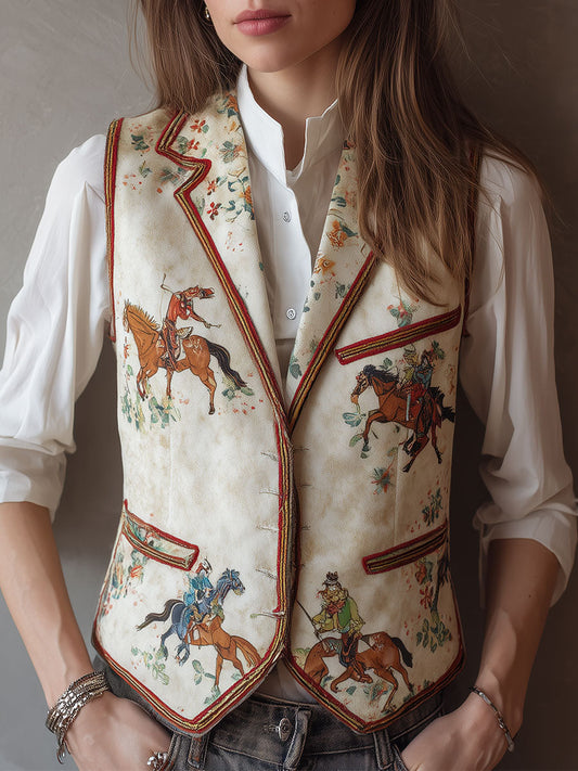 Western Vintage Suede Horse Print Vest