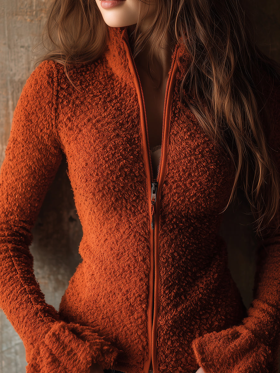 Boho Teddy Velvet Ruffle Sleeve Slim Jacket