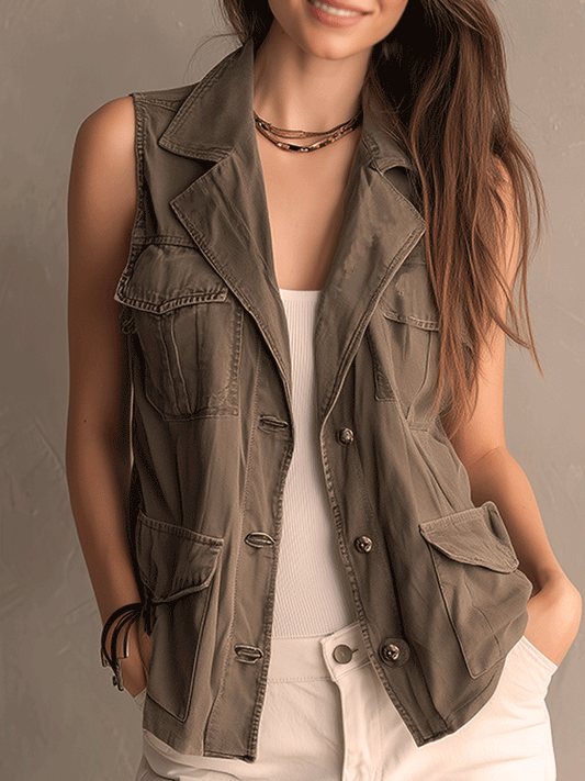 Outdoor Leisure Utility Pocket Washed Workwear Cotton Vest