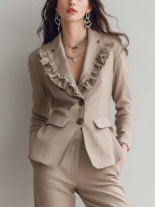 Vintage Ruffled Linen Blazer