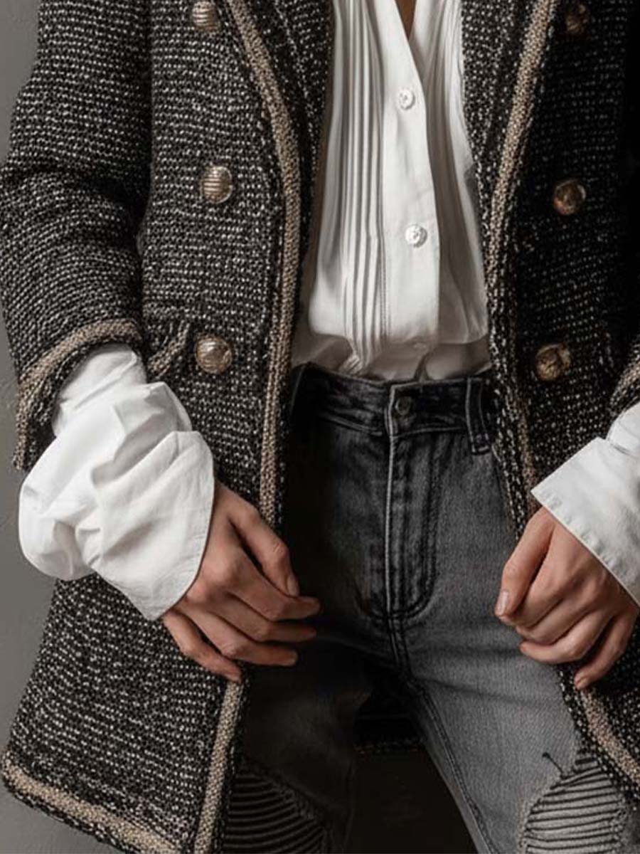 Vintage Tweed Double-Breasted Blazer – Parisian Noir