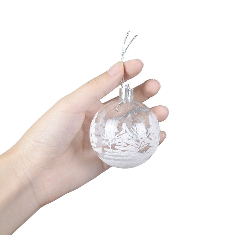 6pcs/6cm Transparent Snow Christmas Balls Pendants for Christmas Tree Decoration