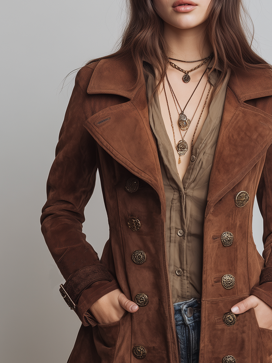 Vintage Polyester Suede Lapel Jacket