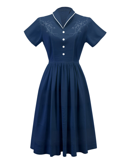 Classic Navy - 100% Cotton Vintage Dress