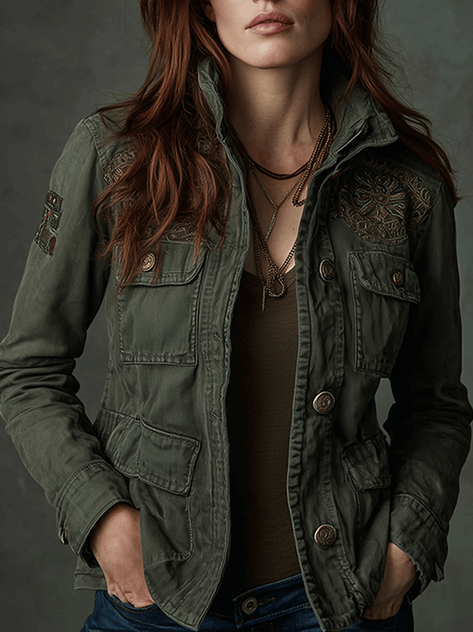Bohemian Utility Embroidered Workwear Cotton Jacket