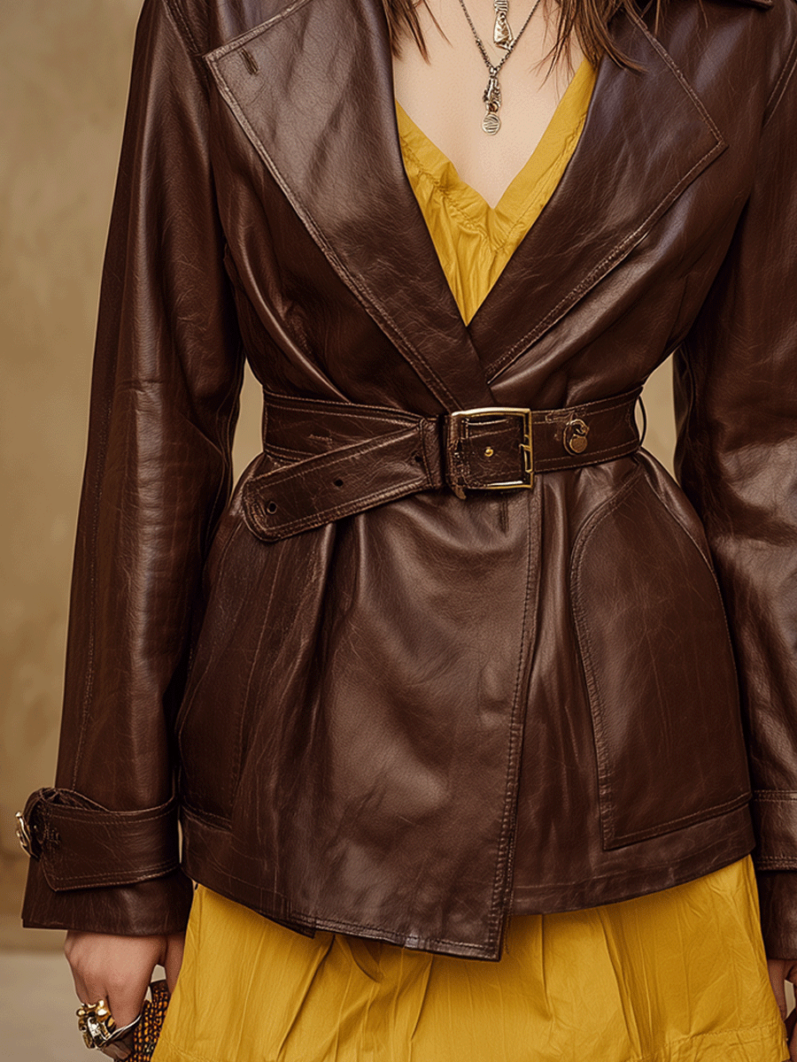Boho Luxe Waist-Cinched Faux Leather Coat