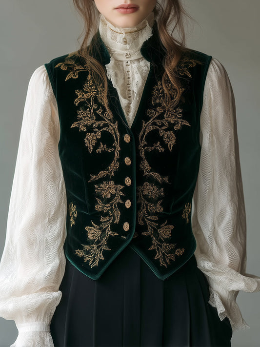 Quietly Luxurious Embroidered Polyester Velvet Vest